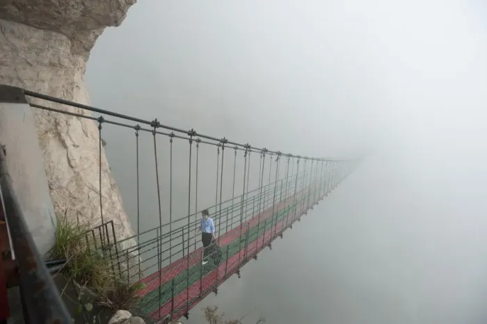 Framed Print : Hanging bridge at the Divine Cliffs, North Yandang Scenic Area, Wenzhou, Zhejiang Province Framed Print : Hanging bridge at the Divine Cliffs, North Yandang Scenic Area, Wenzhou, Zhejiang Province