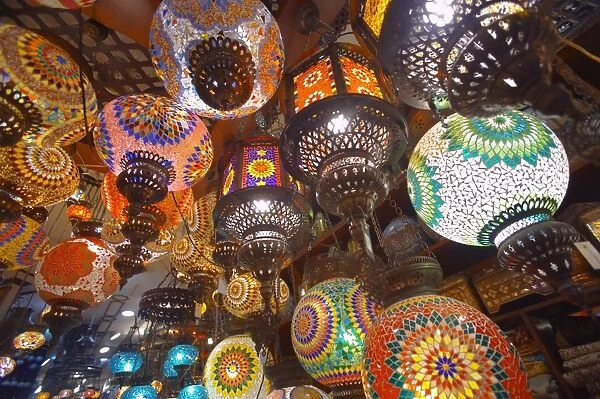 Hanging lamps on sale in souk, Dubai, United Arab Emirates, Middle East