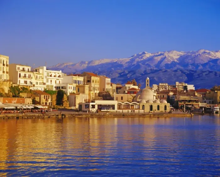 Framed Print : Hania seafront and Levka Ori (White Mountains) in the background Framed Print : Hania seafront and Levka Ori (White Mountains) in the background