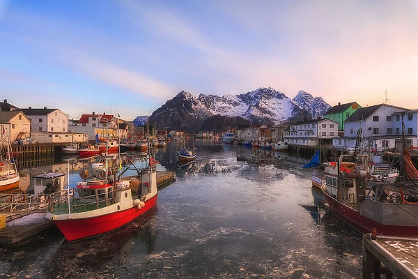 Harbor and fishing village of Reine, Lofoten Islands, Nordland, Norway, Europe
