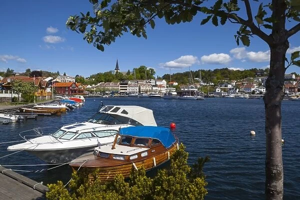Harbor in idyllic Grimstad, Sorlandet, Aust-Agder, Norway, Scandinavia, Europe