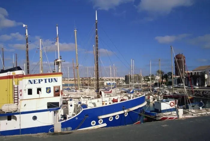 Framed Print : Harbour, Caleta de Fustes, Fuerteventura, Canary Islands, Spain, Atlantic, Europe