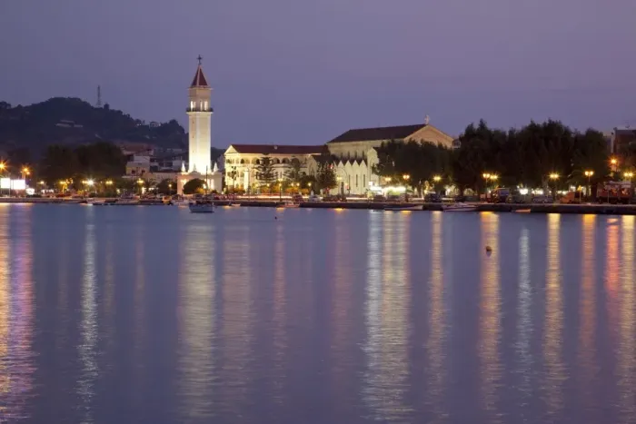 Framed Print : Harbour at dusk, Zakynthos Town, Zakynthos, Ionian Islands, Greek Islands, Greece, Europe