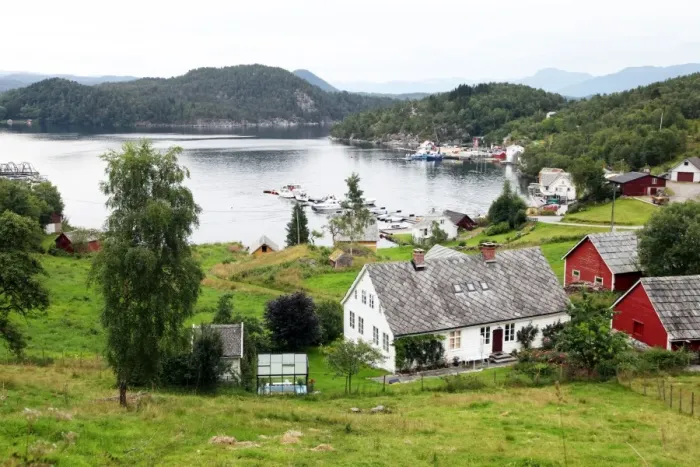 Framed Print : Harbour and farmhouses on Island of Borgundoya, Hardangerfjord, Norway, Scandinavia, Europe Framed Print : Harbour and farmhouses on Island of Borgundoya, Hardangerfjord, Norway, Scandinavia, Europe