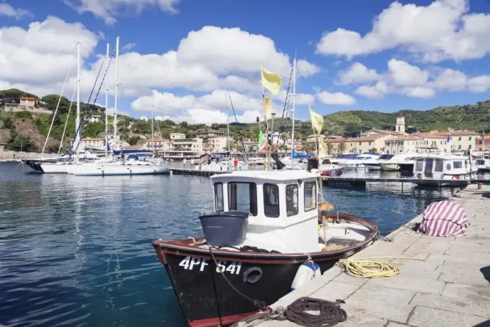Framed Print : Harbour with fishing boats, Porto Azzuro, Island of Elba, Livorno Province, Tuscany Framed Print : Harbour with fishing boats, Porto Azzuro, Island of Elba, Livorno Province, Tuscany