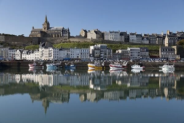 Harbour and upper town, Granville, Normandy, France, Europe