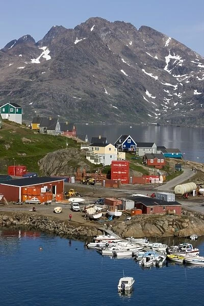 Harbour and village, Ammassalik, Greenland, Arctic, Polar Regions