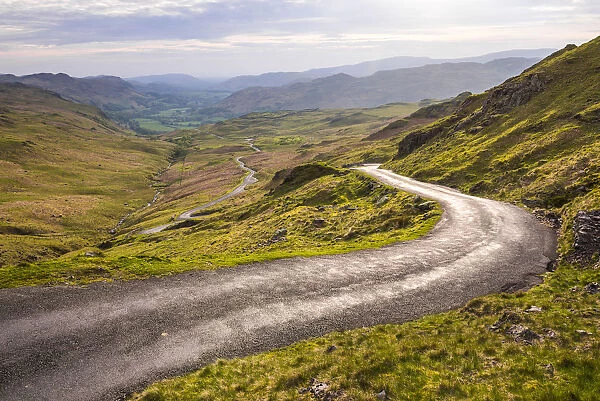 Hardknott Pass in Lake District National Park, UNESCO World Heritage Site, Cumbria