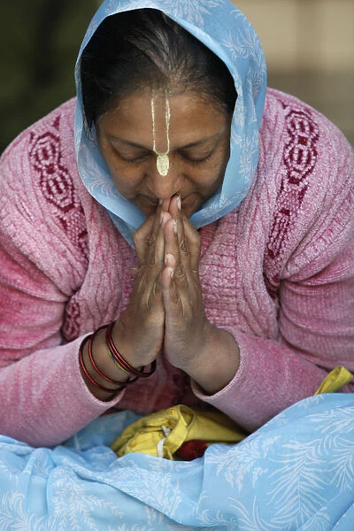 Hare Krishna devotee praying, Vrindavan, Uttar Pradesh, India, Asia