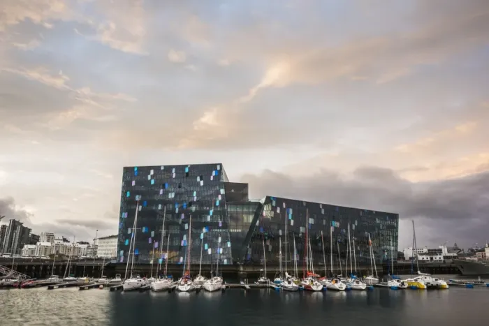 Framed Print : Harpa Concert Hall and Conference Centre and boats in Reykjavik Harbour at sunrise Framed Print : Harpa Concert Hall and Conference Centre and boats in Reykjavik Harbour at sunrise