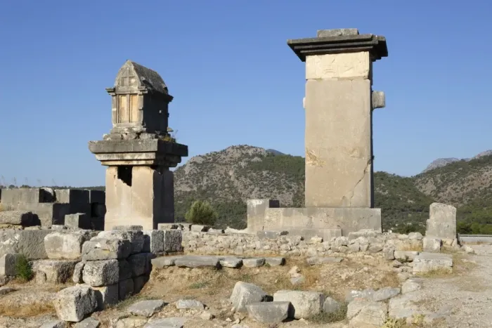Framed Print : Harpy monument and Lycian tomb, Xanthos, Kalkan, Lycia, Antalya Province, Mediterranean Coast