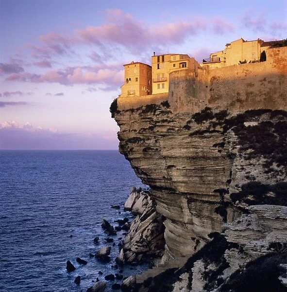 Haute Ville on cliff edge at dawn, Bonifacio, South Corsica, Corsica, France, Mediterranean, Europe
