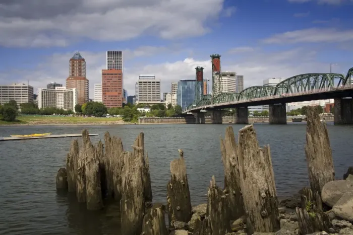 Framed Print : Hawthorne Bridge over the Willamette River, Portland, Oregon, United States of America