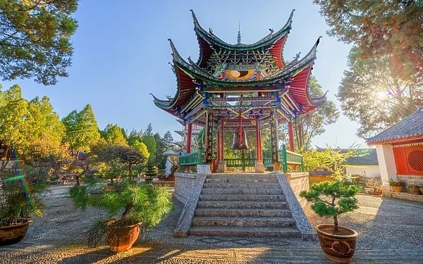 HDR capture of a pagoda near Wangu Tower with a bell inside - which visitors can hit to gain peace and  /  or luck