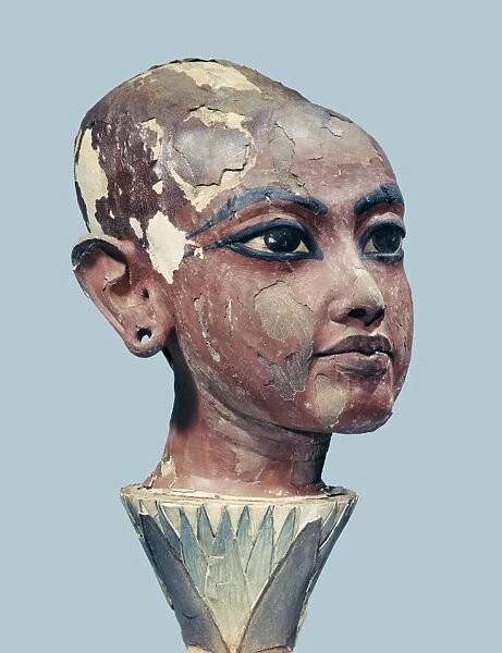 Head of the child king emerging from a lotus flower, found at the entrance to the tomb of Tutankhamun, discovered in the Valley of the Kings, Thebes, Egypt, North