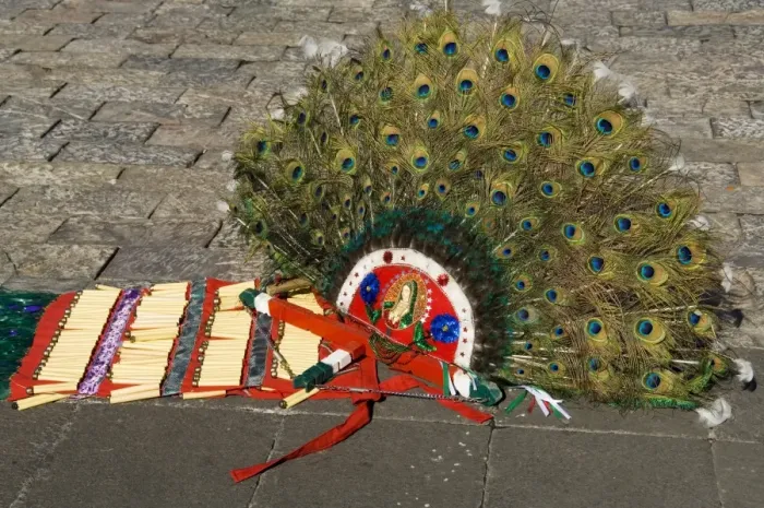 Framed Print : Head dresses worn by dancers in the square at the Basilica Framed Print : Head dresses worn by dancers in the square at the Basilica