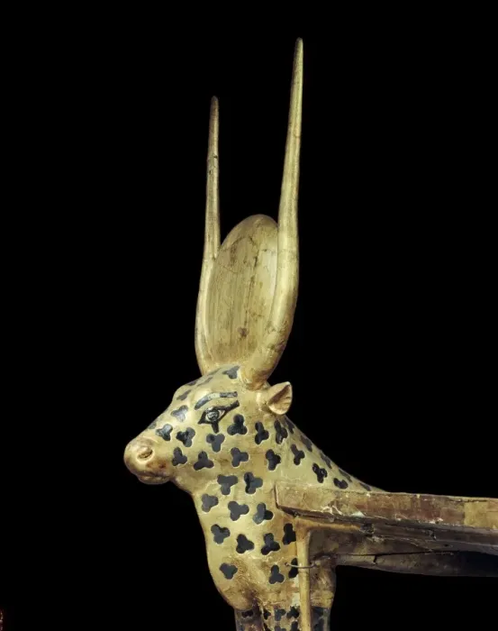 Framed Print : Head of a funerary couch in the form of a sacred cow, from the tomb of the pharaoh Tutankhamun Framed Print : Head of a funerary couch in the form of a sacred cow, from the tomb of the pharaoh Tutankhamun