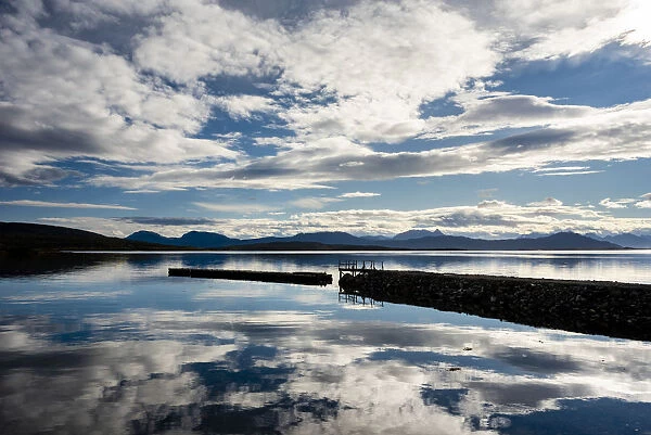 Headland and lake reflection, Senja, Norway, Scandinavia, Europe