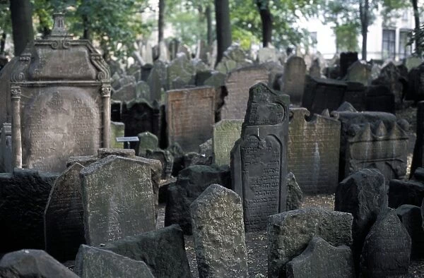 Headstones in the graveyard of the Jewish Cemetery, Josefov, Prague, Czech Republic