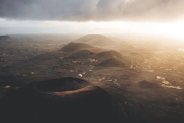 Heat haze in the sky at sunrise over majestic volcanoes, Corralejo, Fuerteventura