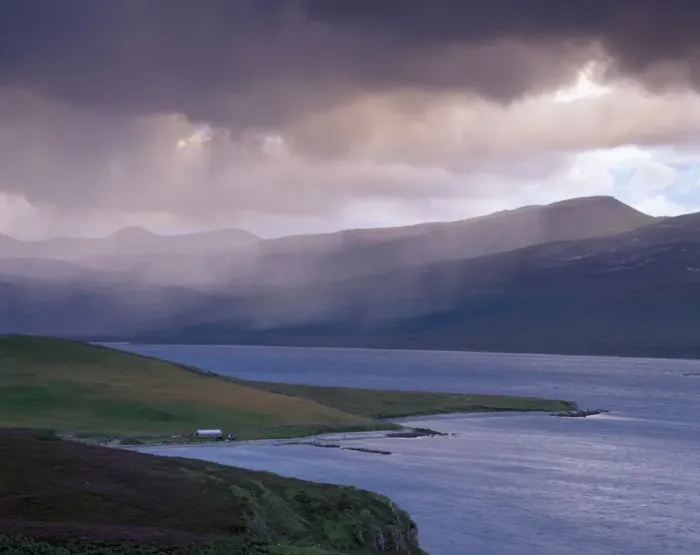 Framed Print : Heavy shower over Loch Broom Framed Print : Heavy shower over Loch Broom