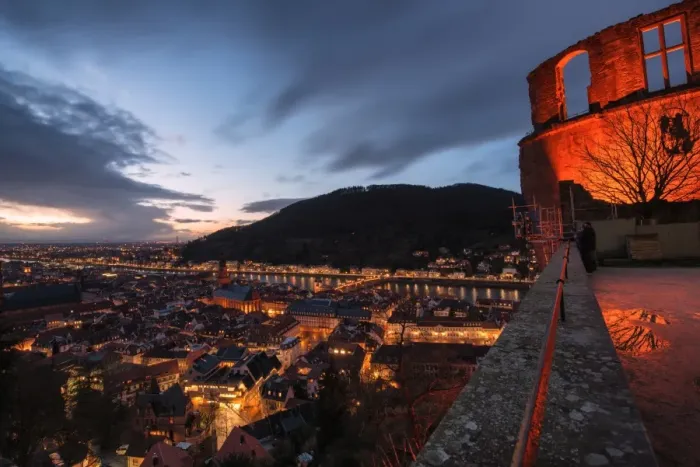 Framed Print : Heidelberg Altstadt and Castle ruins with Neckar River at night, Heiligenberg, Baden Wurttemberg, Germany, Europe Framed Print : Heidelberg Altstadt and Castle ruins with Neckar River at night, Heiligenberg, Baden Wurttemberg, Germany, Europe