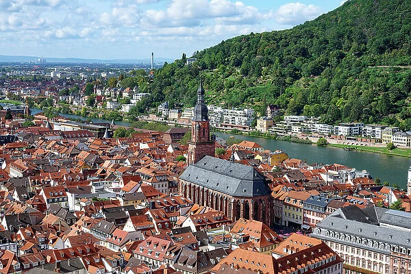 Heidelberg city center with the Holy Spirit Church, Heidelberg, Baden Wurttemberg, Germany, Europe