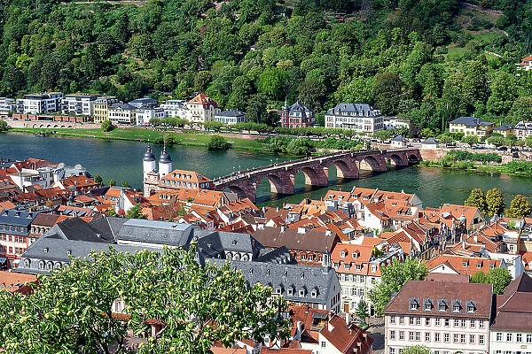 Heidelberg city center with the Old Bridge, Heidelberg, Baden Wurttemberg, Germany, Europe