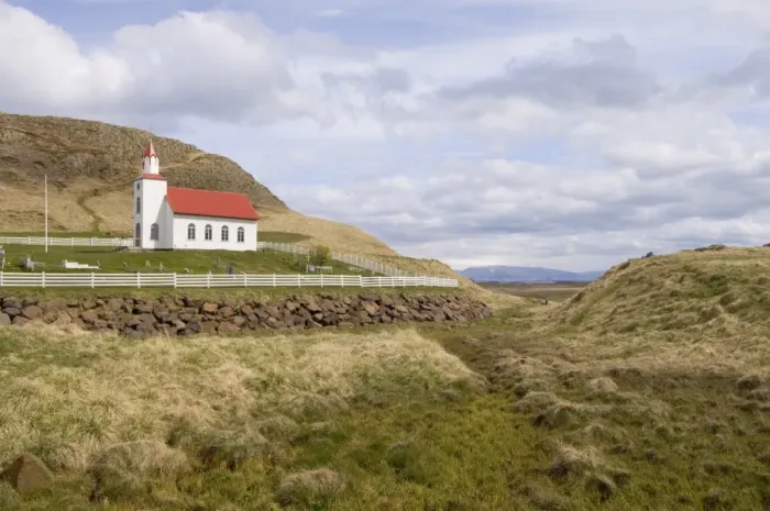 Framed Print : Helgafell church near Stykkisholmur