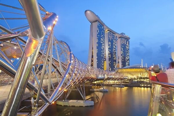 The Helix Bridge and Marina Bay Sands, Marina Bay, Singapore, Southeast Asia, Asia