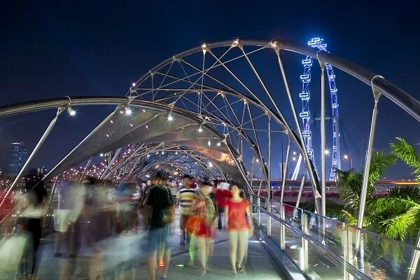 The Helix bridge at Marina Bay and Singapore Flyer, Singapore, Southeast Asia, Asia