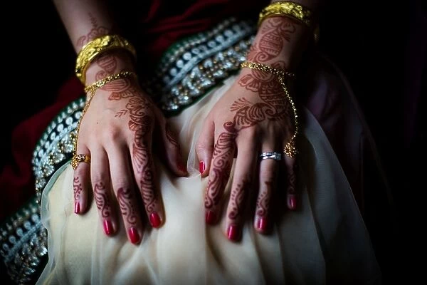 Henna on brides hands, United Kingdom, Europe