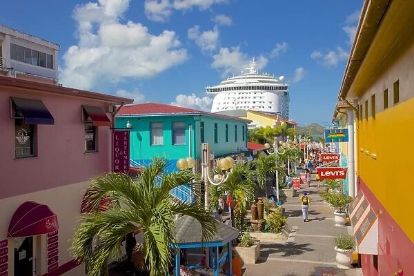 Heritage Quay and cruise ship in port, St. Johns, Antigua, Leeward Islands, West Indies, Caribbean, Central America