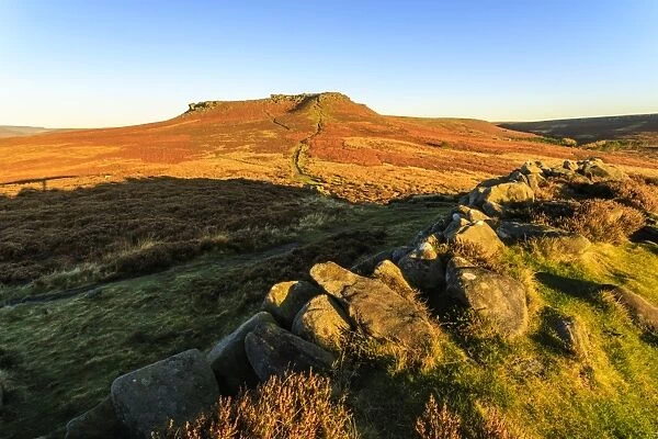 Higger Tor, sunrise in autumn, Hathersage Moor, from Carl Wark Hill Fort, Peak District