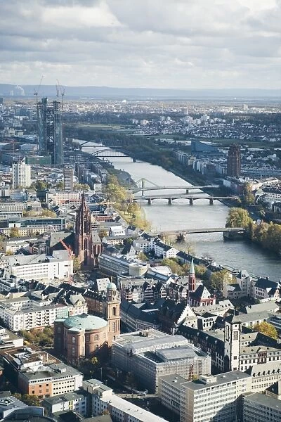 High angle view of Frankfurt-am-Main, Hesse, Germany, Europe