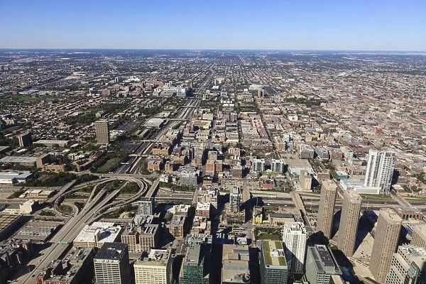High angle view looking west to suburbs, Chicago, Illinois, United States of America, North America