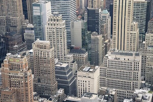High angle view of Manhattan skyscrapers, New York City, New York, United States of America, North America