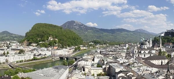 High angle view from Monchsberg mountain over the old town of Salzburg, UNESCO World Heritage Site, Salzburger Land, Austria, Europe