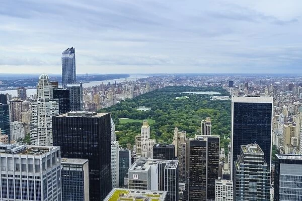High angle view overlooking Central Park, Manhattan, New York City, New York, United States of America, North America