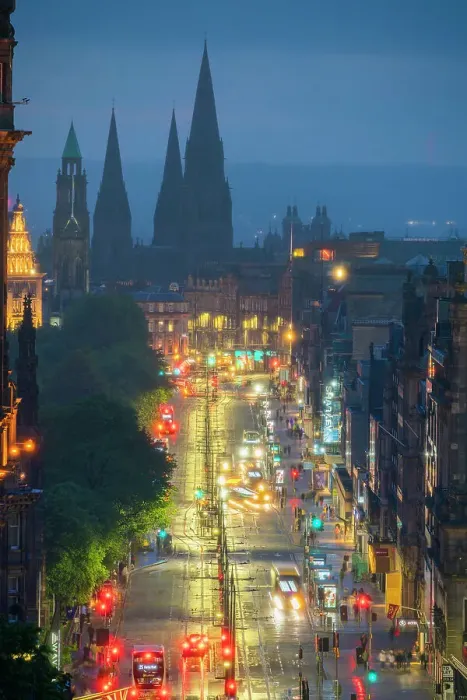 Framed Print : High angle view of Princes Street and St. Mary's Cathedral in background at twilight, UNESCO World Heritge Site, Old Town, Edinburgh, Lothian, Scotland, United Kingdom, Europe Framed Print : High angle view of Princes Street and St. Mary's Cathedral in background at twilight, UNESCO World Heritge Site, Old Town, Edinburgh, Lothian, Scotland, United Kingdom, Europe