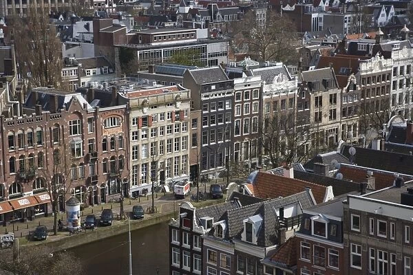 High angle view over the Prinsengracht Canal, Amsterdam, Netherlands, Europe