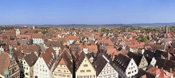 High angle view over Rothenburg ob der Tauber, Romantische Strasse, Franconia, Bavaria, Germany, Europe