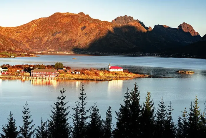 Framed Print : High angle view of Sildpollnes church on islet along Austnesfjorden, Svolvaer, Lofoten Islands, Nordland, Norway, Scandinavia, Europe Framed Print : High angle view of Sildpollnes church on islet along Austnesfjorden, Svolvaer, Lofoten Islands, Nordland, Norway, Scandinavia, Europe