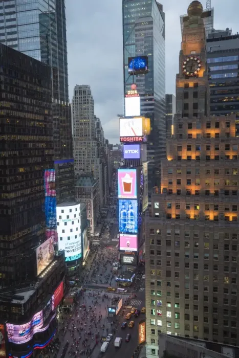 Framed Print : High angle view of Times Square at dusk, Theatre District, Midtown, Manhattan, New York City, New York, United States of America, North America Framed Print : High angle view of Times Square at dusk, Theatre District, Midtown, Manhattan, New York City, New York, United States of America, North America