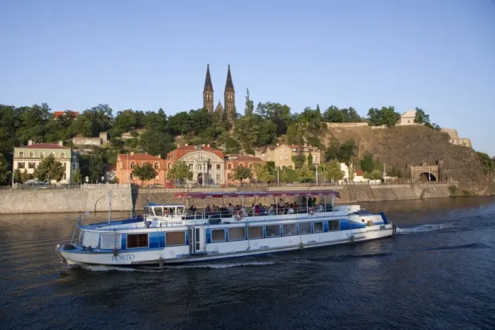 Framed Print : High Castle (Vysehrad) and river boat on Vltava River, Prague, Czech Republic, Europe Framed Print : High Castle (Vysehrad) and river boat on Vltava River, Prague, Czech Republic, Europe
