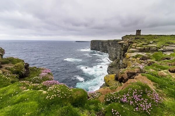 High above the cliffs, the Kitchener Memorial, Orkney Islands, Scotland, United Kingdom