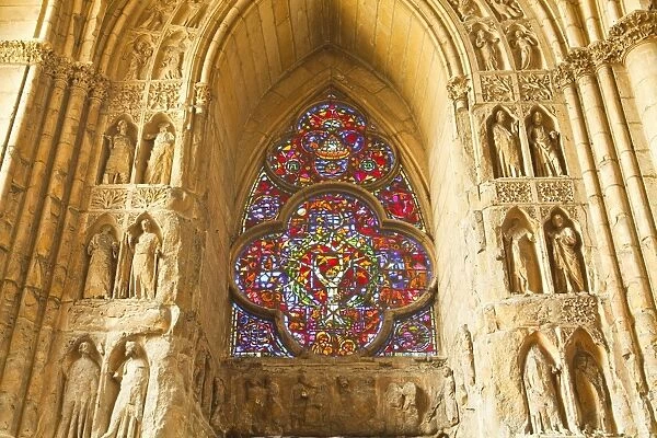 High relief sculptures inside Notre Dame de Reims cathedral, UNESCO World Heritage Site, Reims, Champagne-Ardenne, France, Europe
