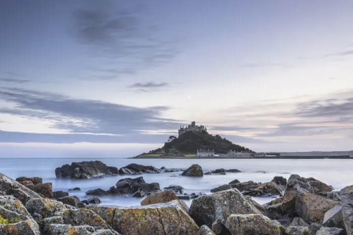 Framed Print : High tide at Mounts Bay in Marazion, Cornwall, England, United Kingdom, Europe