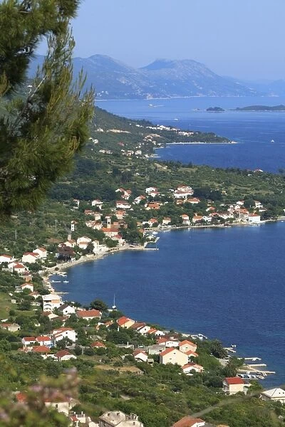 High view of coastline, Viganj, Peljesac Peninsula, Croatia, Europe