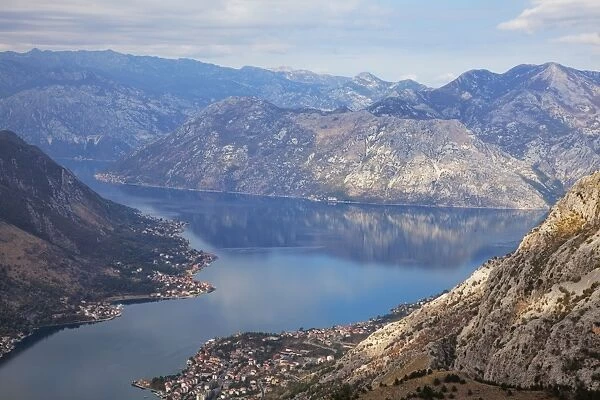 High view of the fjord at Kotor Bay, Kotor, UNESCO World Heritage Site
